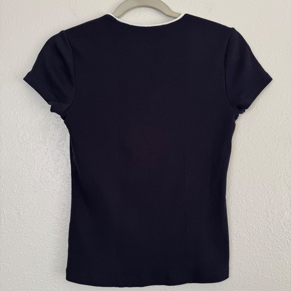 Tommy Hilfiger Navy Blue Square Neck Ribbed Knit Top White Trim S - Picture 4 of 7